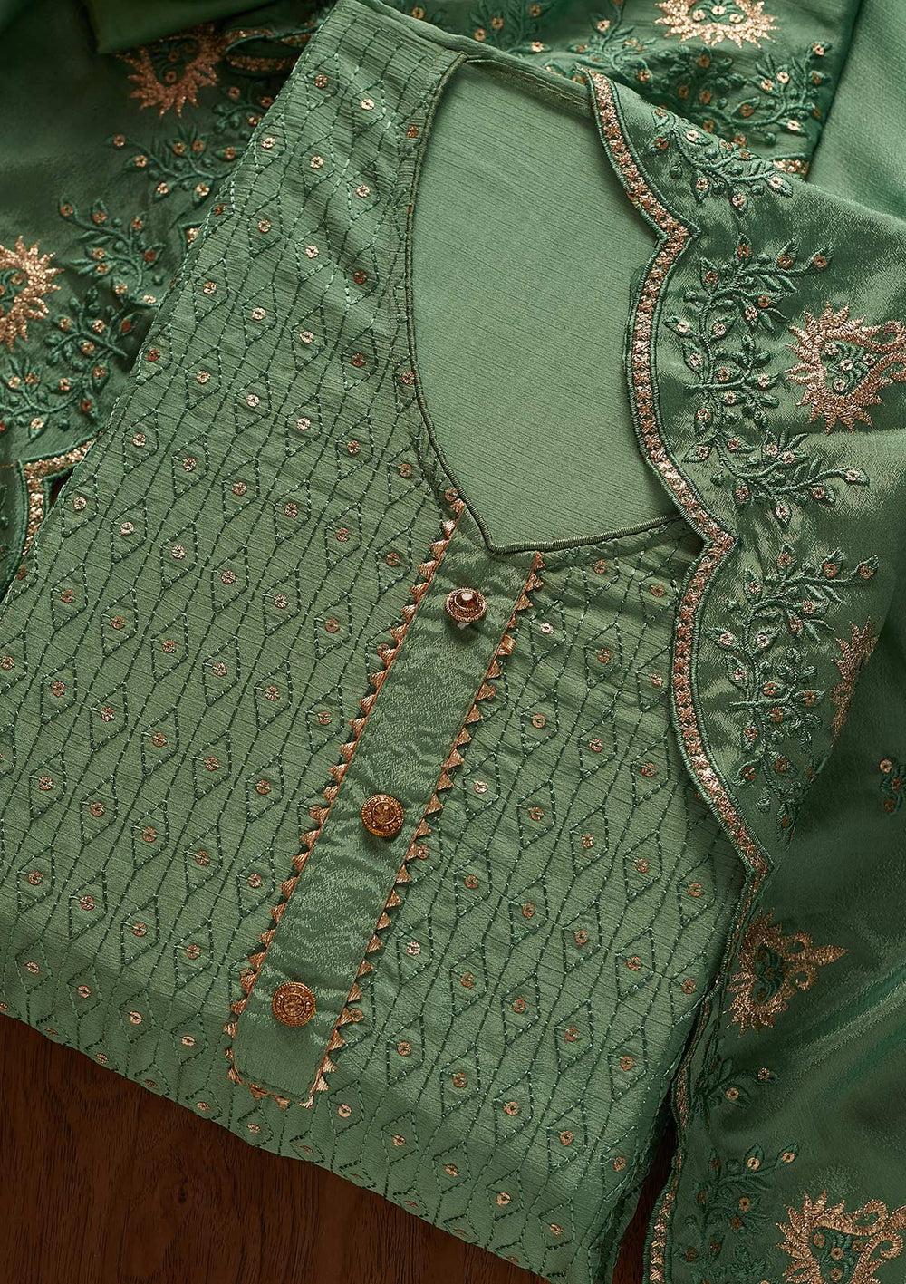 Rama Green Sequins Georgette Designer Unstitched Salwar Suit - koskii