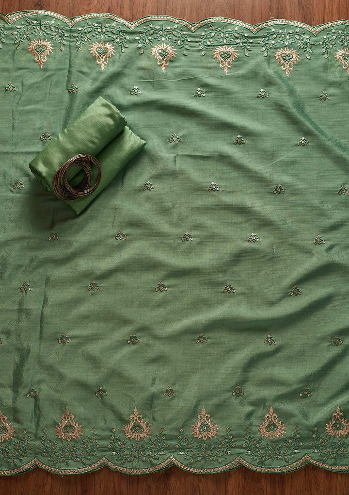 Rama Green Sequins Georgette Designer Unstitched Salwar Suit - koskii