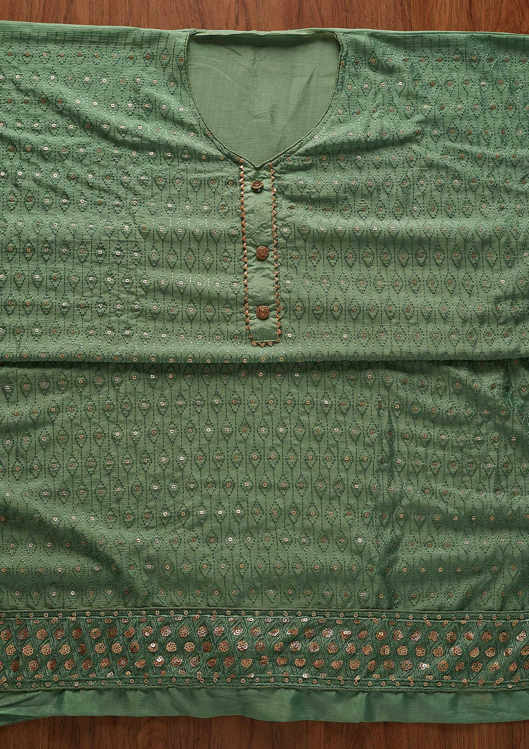 Rama Green Sequins Georgette Designer Unstitched Salwar Suit - koskii