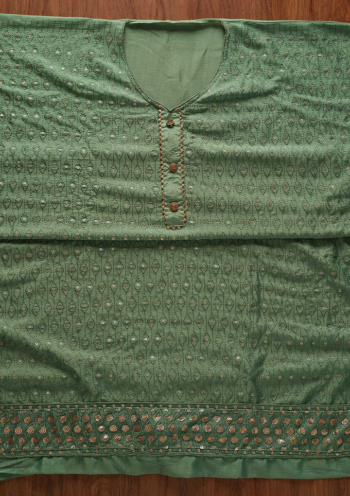 Rama Green Sequins Georgette Designer Unstitched Salwar Suit - koskii