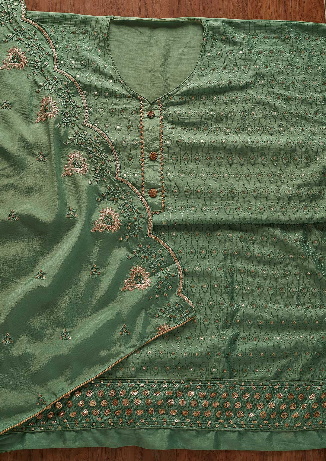 Rama Green Sequins Georgette Designer Unstitched Salwar Suit - koskii