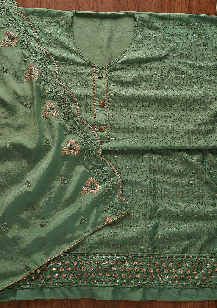 Rama Green Sequins Georgette Designer Unstitched Salwar Suit - koskii