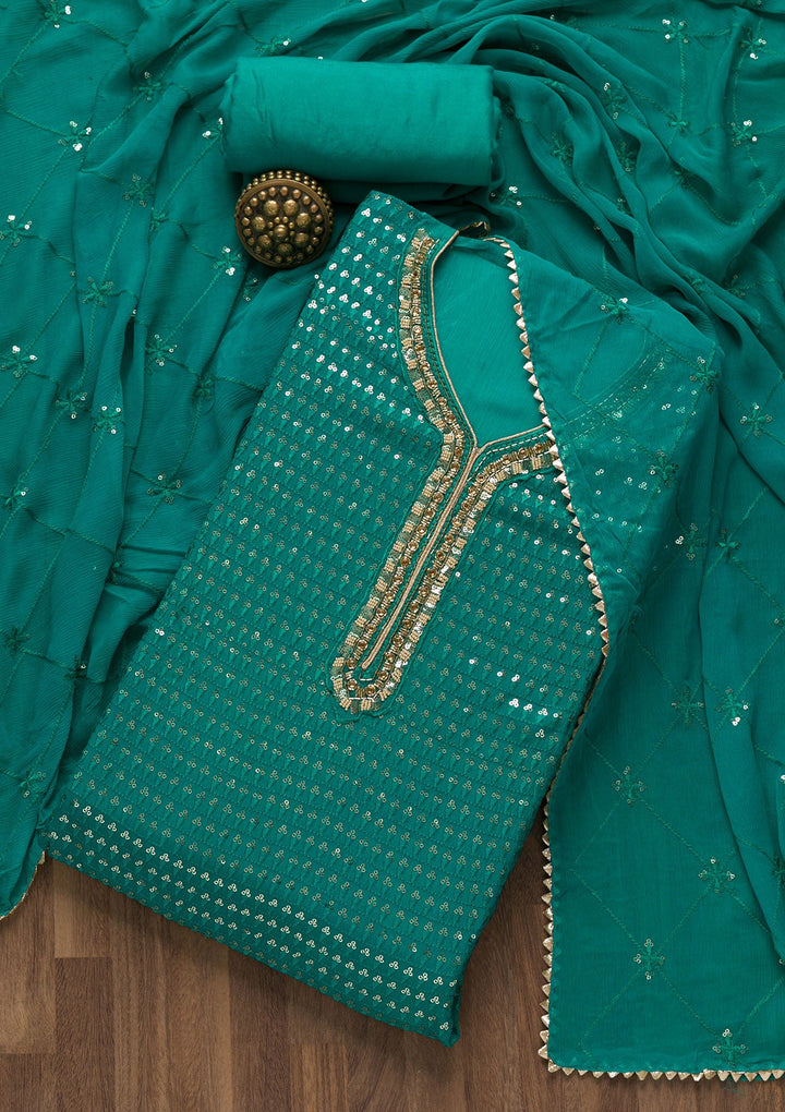 Rama Green Sequins Georgette Unstitched Salwar Suit-Koskii