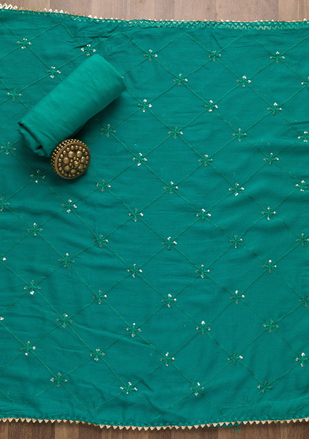 Rama Green Sequins Georgette Unstitched Salwar Suit-Koskii