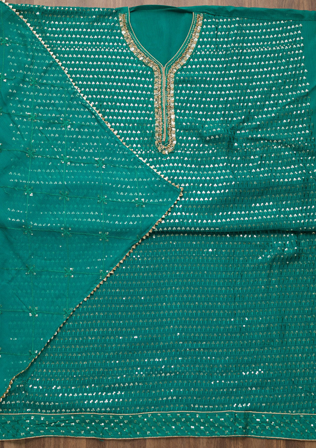 Rama Green Sequins Georgette Unstitched Salwar Suit-Koskii