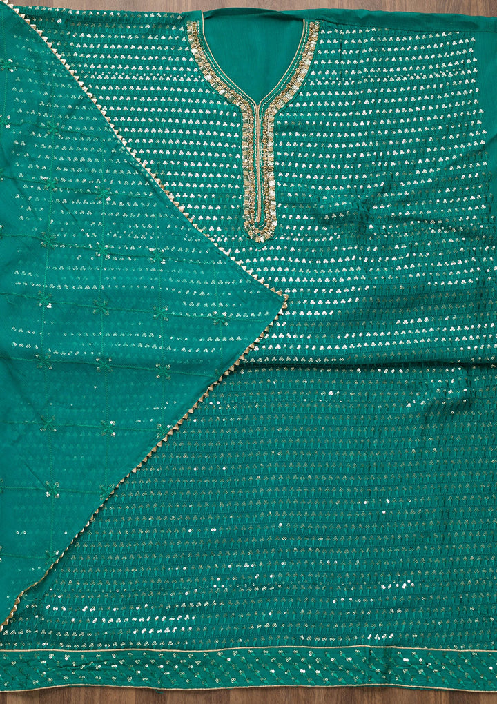 Rama Green Sequins Georgette Unstitched Salwar Suit-Koskii