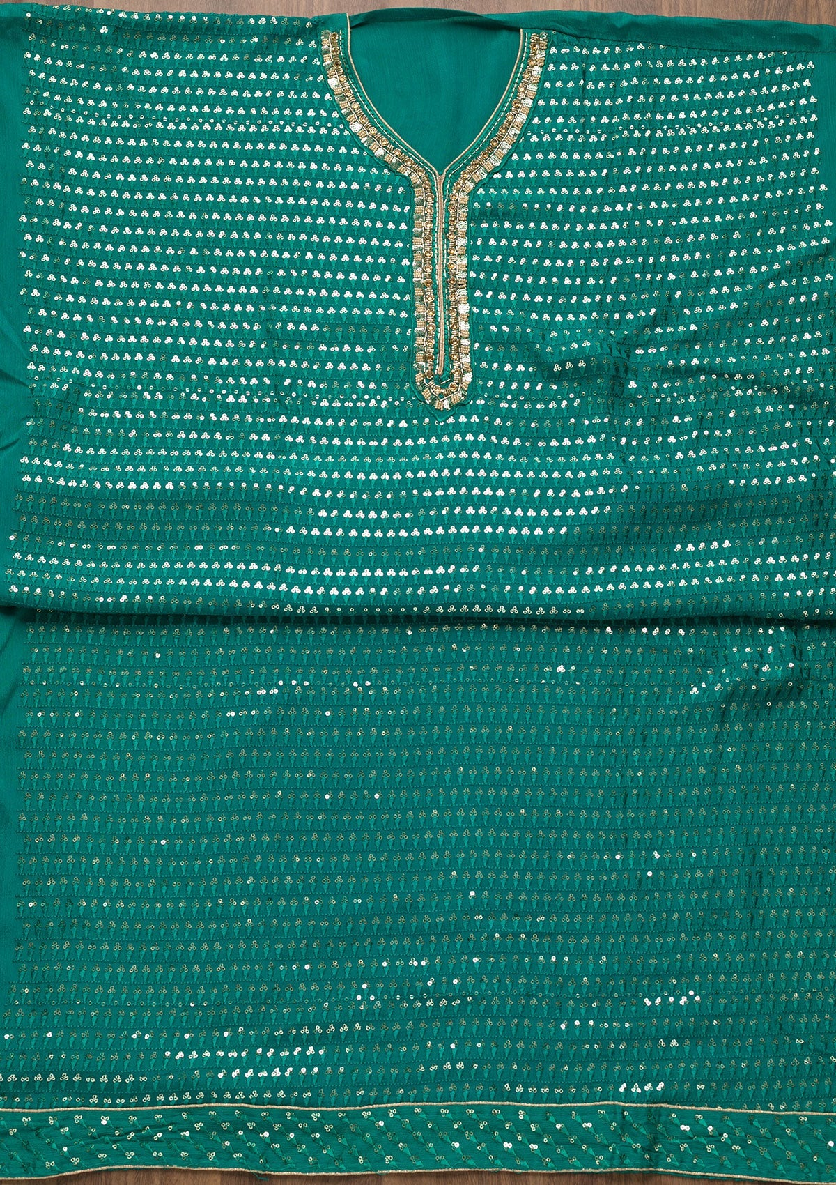 Rama Green Sequins Georgette Unstitched Salwar Suit-Koskii