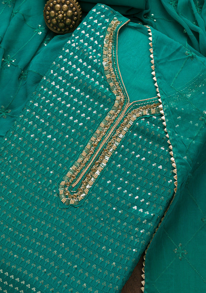 Rama Green Sequins Georgette Unstitched Salwar Suit-Koskii