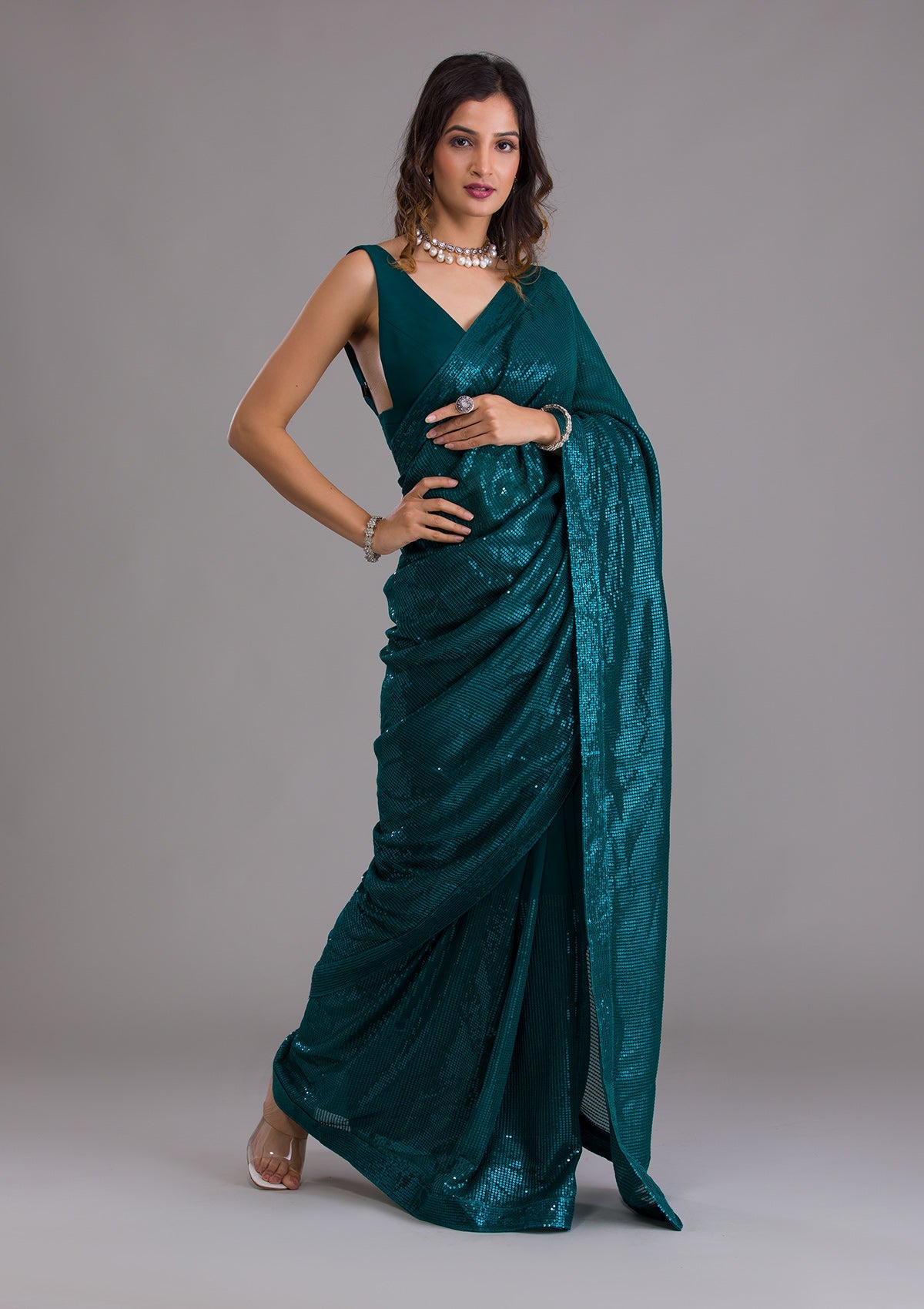 Get Perfect Fit with Prisma Saree Shaper in Rama Green