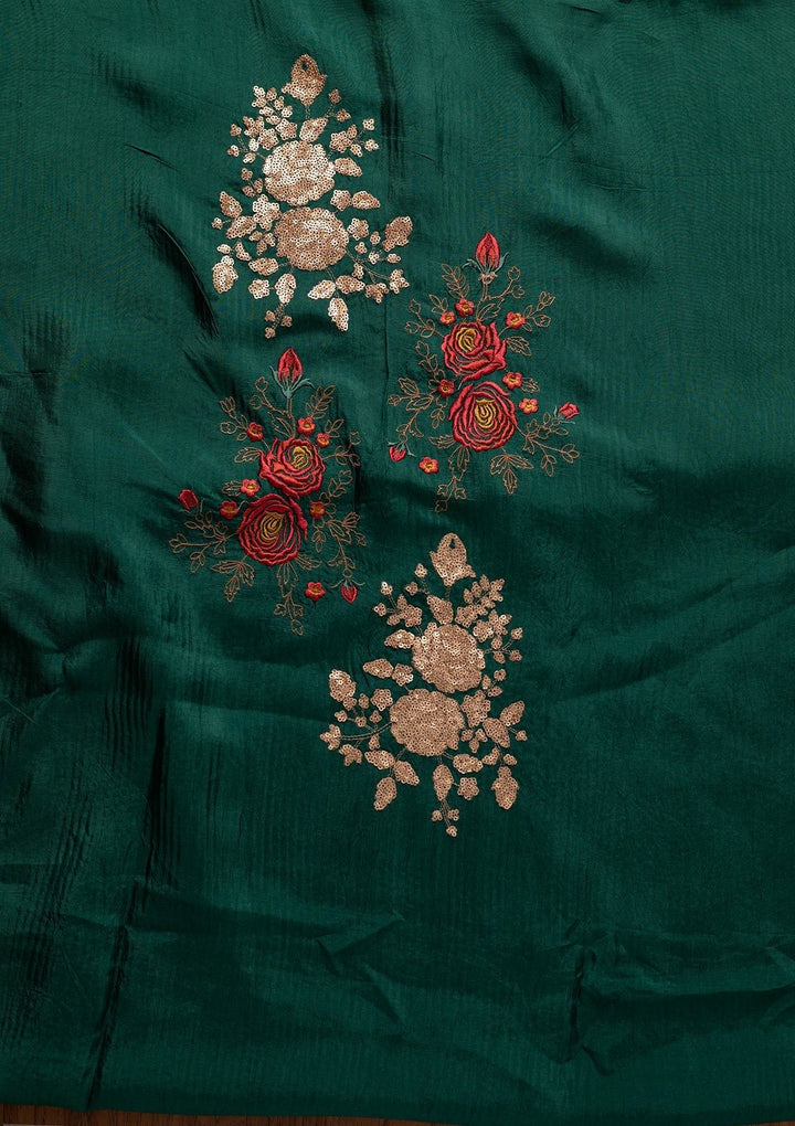 Rama Green Sequins Semi Crepe Designer Unstitched Salwar Suit - koskii