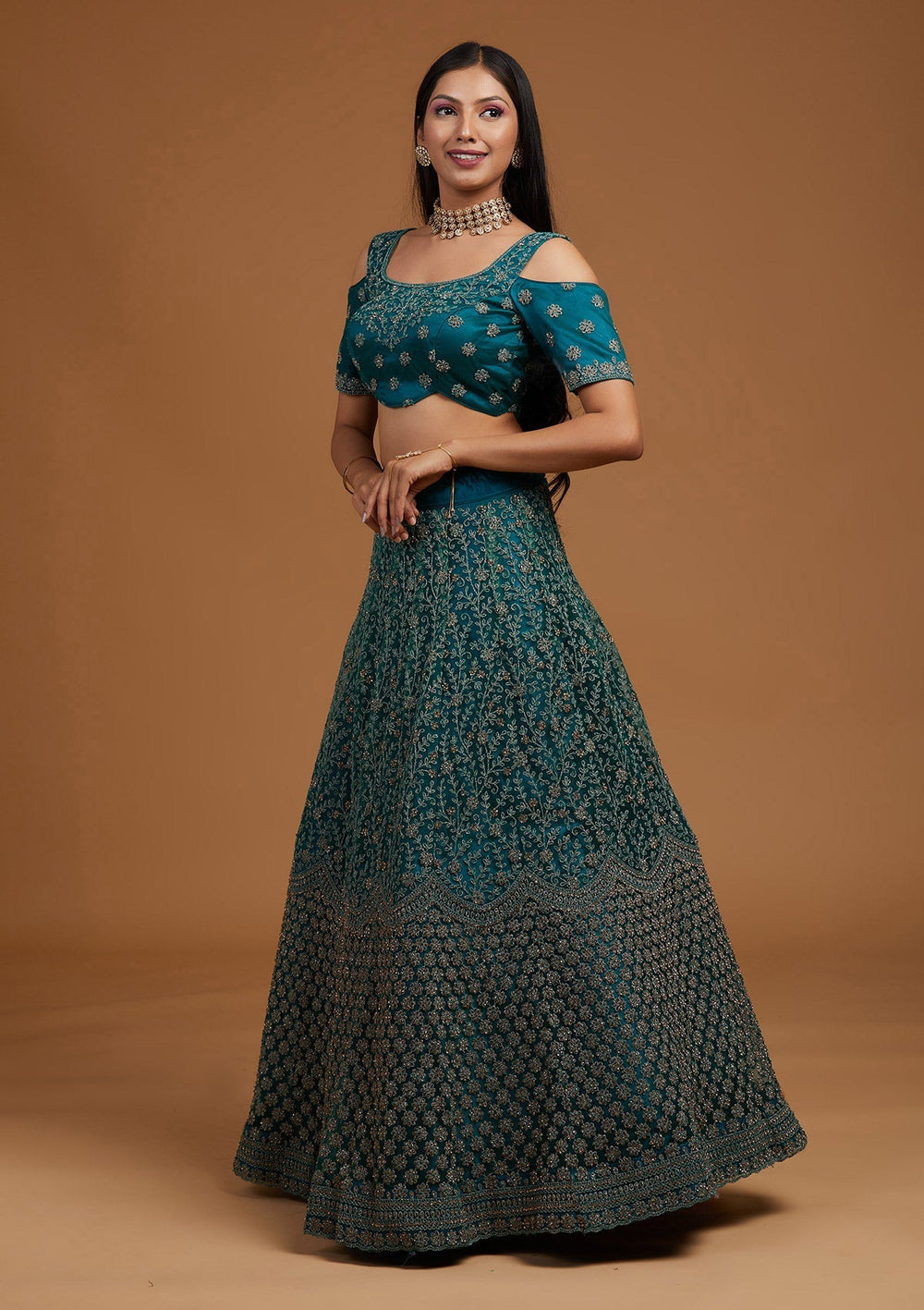 Rama Green Stonework Net Designer Lehenga-Koskii