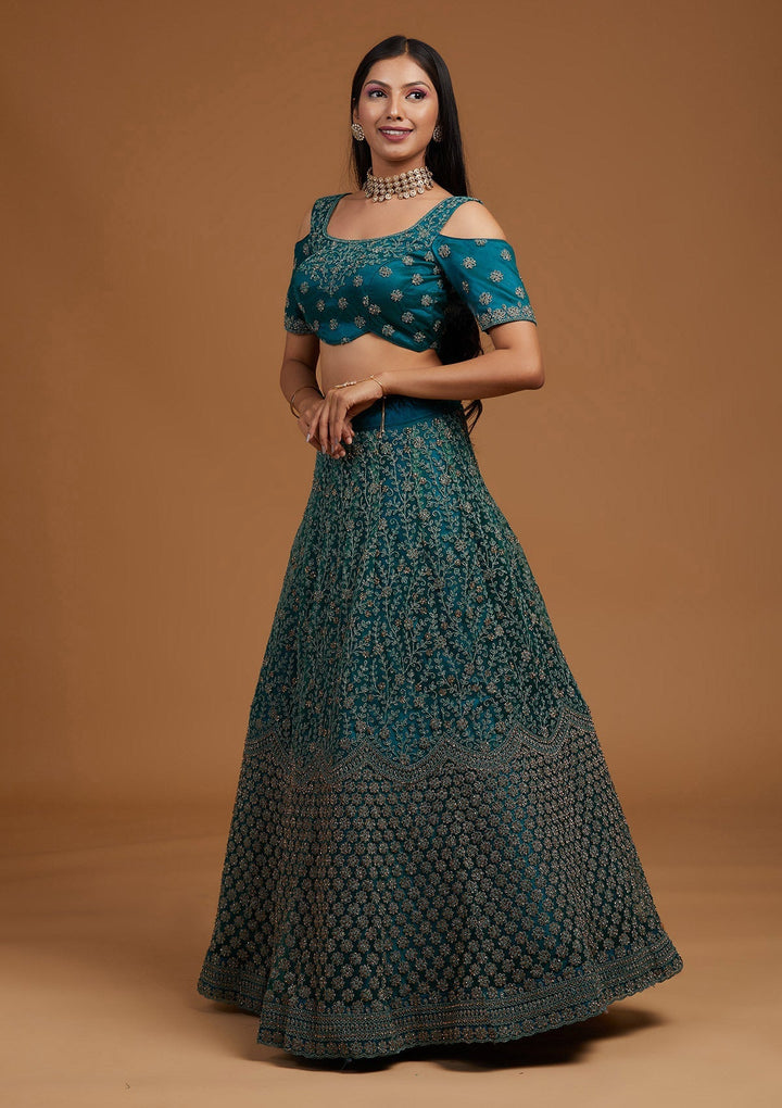 Rama Green Stonework Net Designer Lehenga-Koskii