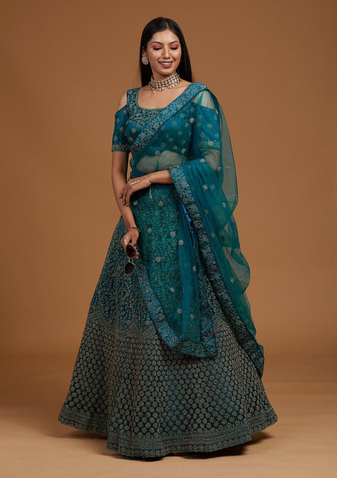 Rama Green Stonework Net Designer Lehenga-Koskii