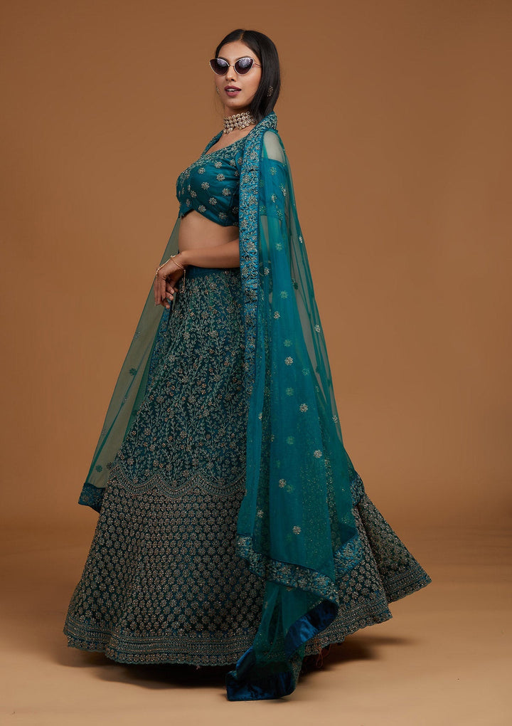 Rama Green Stonework Net Designer Lehenga-Koskii