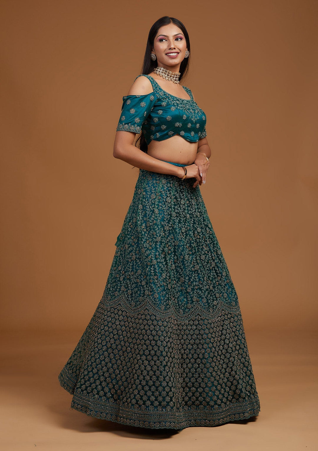 Rama Green Stonework Net Designer Lehenga-Koskii