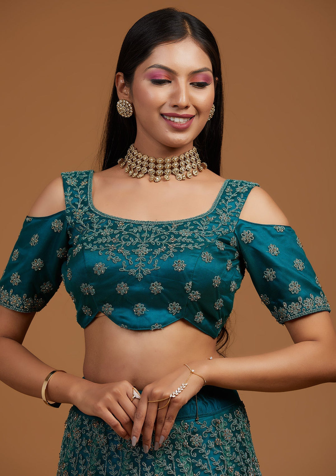 Rama Green Stonework Net Designer Lehenga-Koskii