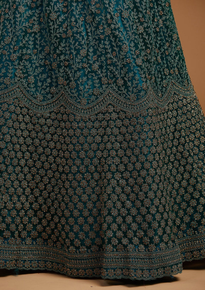 Rama Green Stonework Net Designer Lehenga-Koskii