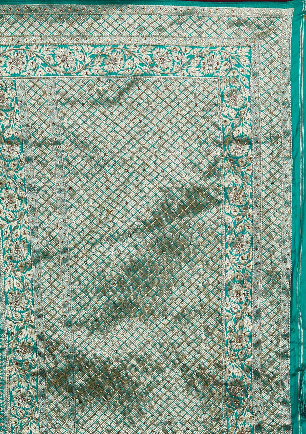 Rama Green Stonework Semi Crepe Designer Saree - Koskii
