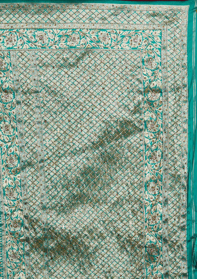 Rama Green Stonework Semi Crepe Designer Saree - Koskii