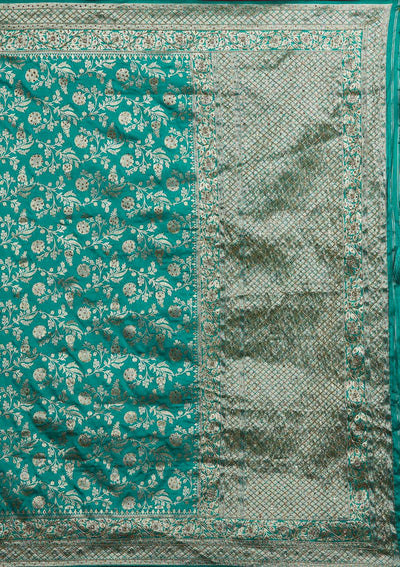 Rama Green Stonework Semi Crepe Designer Saree - Koskii