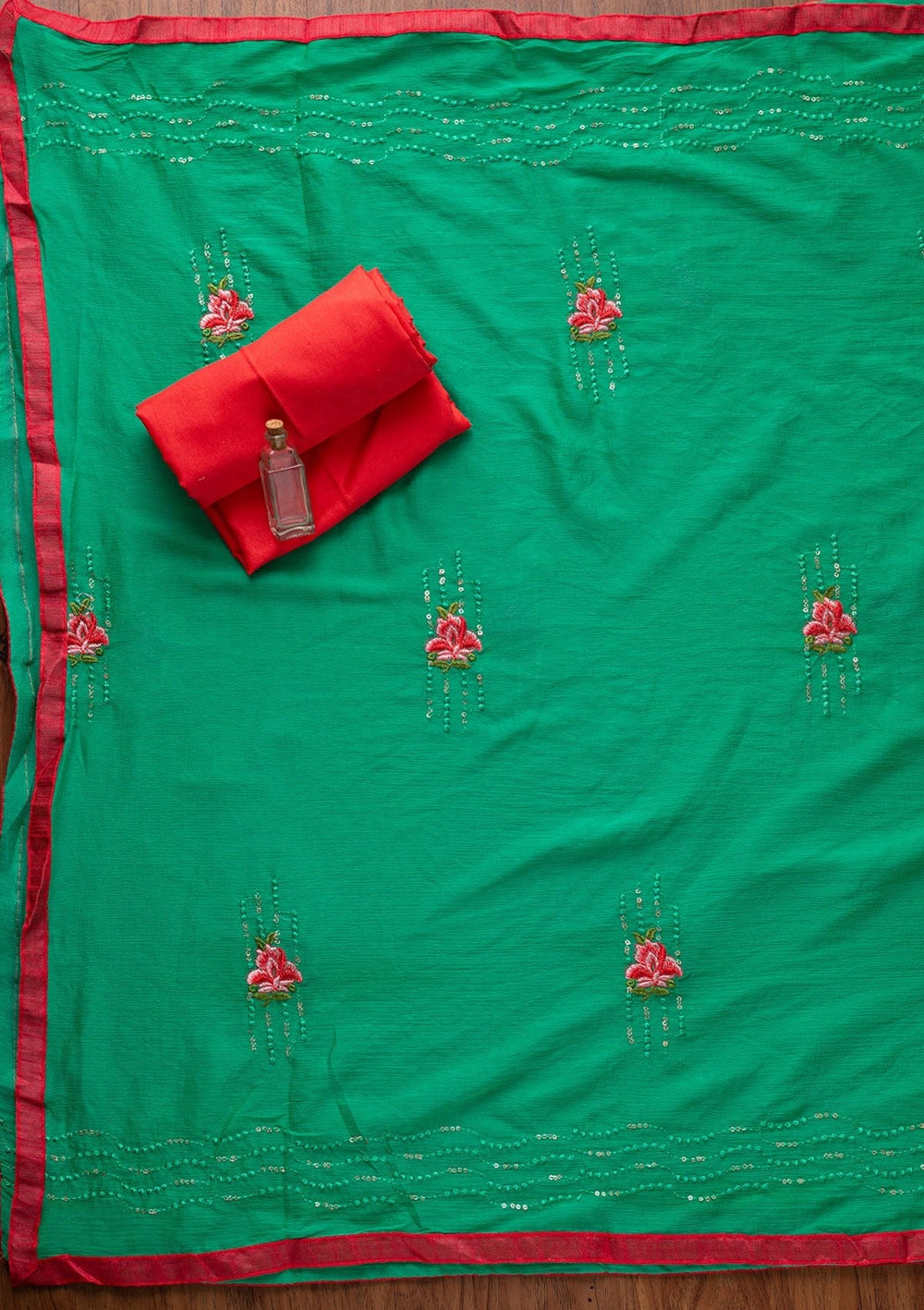 Rama Green Threadwork Chanderi Designer Semi-Stitched Salwar Suit - koskii