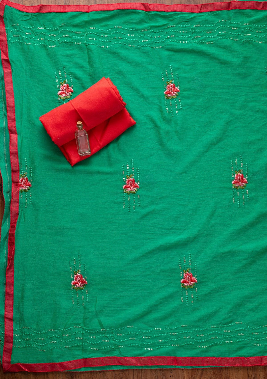 Rama Green Threadwork Chanderi Designer Semi-Stitched Salwar Suit - koskii