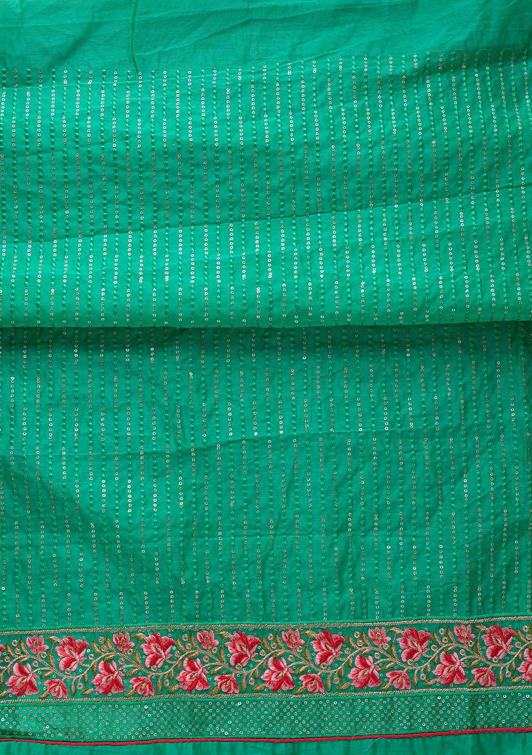 Rama Green Threadwork Chanderi Designer Semi-Stitched Salwar Suit - koskii