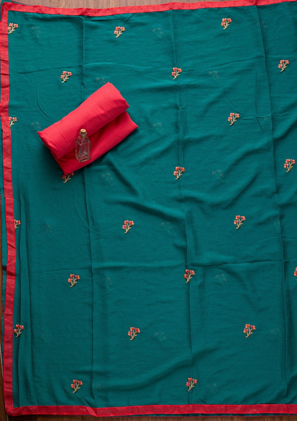 Rama Green Threadwork Chanderi Designer Semi-Stitched Salwar Suit - koskii