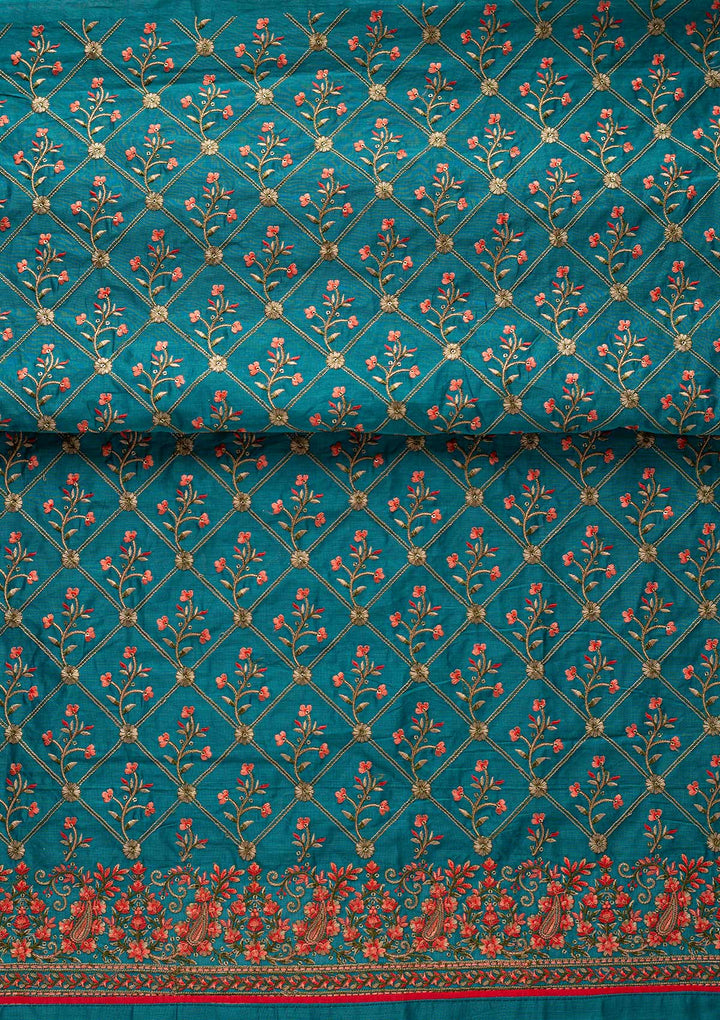 Rama Green Threadwork Chanderi Designer Semi-Stitched Salwar Suit - koskii