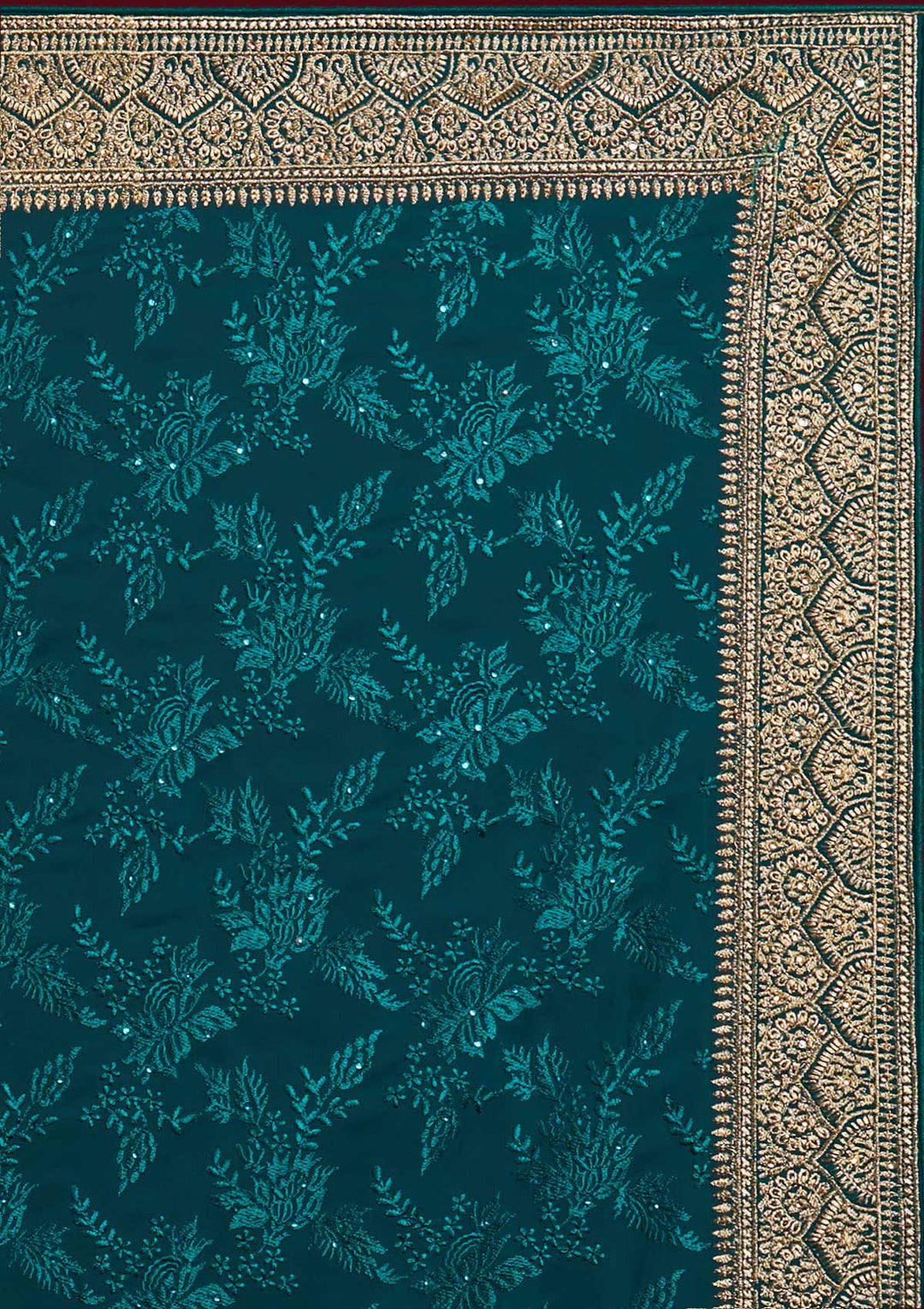 Rama Green Threadwork Georgette Designer Saree - Koskii