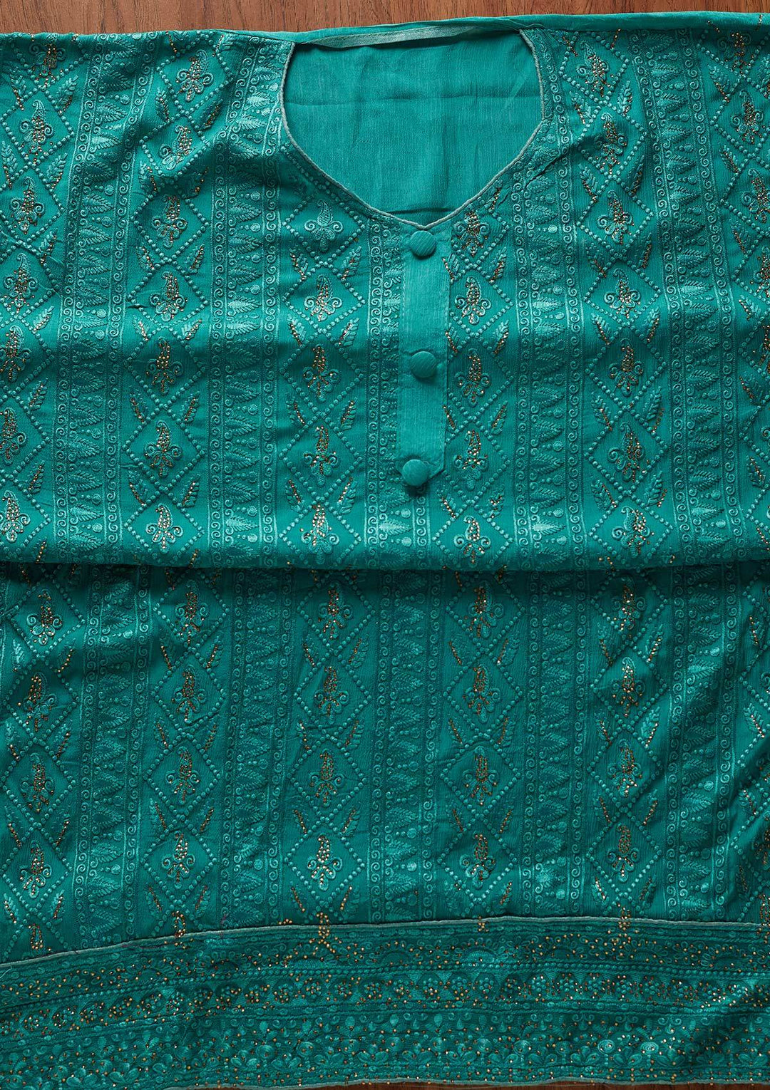 Rama Green Threadwork Semi Crepe Designer Unstitched Salwar Suit - koskii