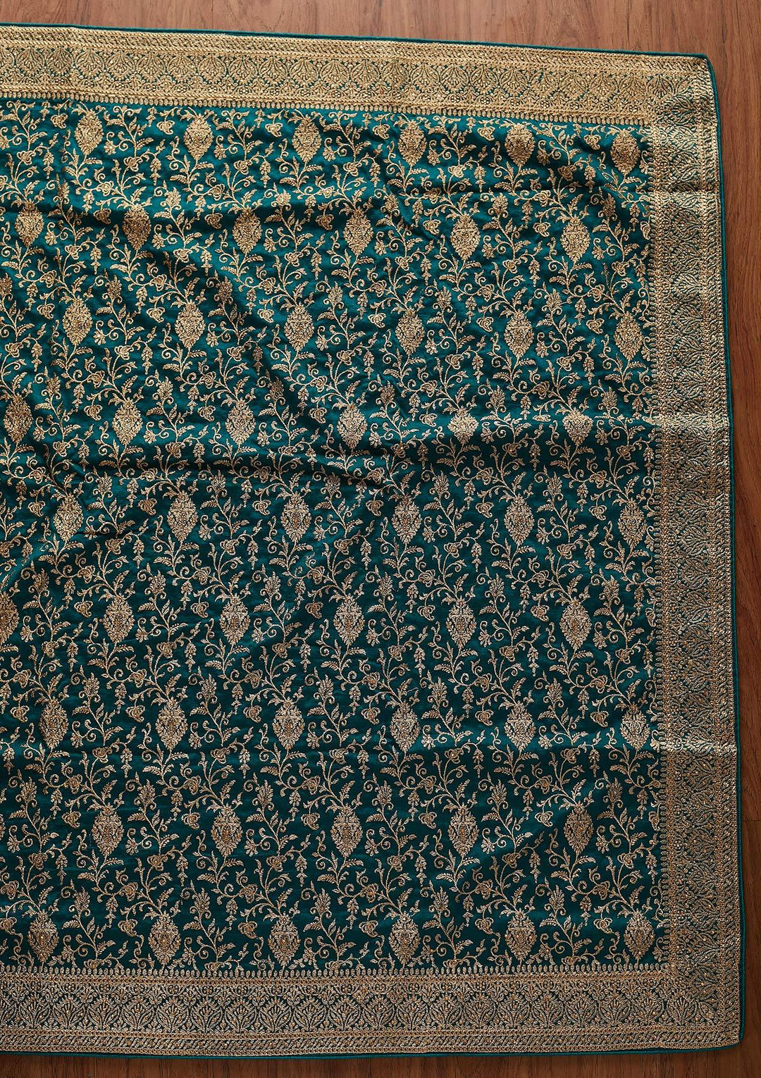Rama Green Zariwork Art Silk Designer Saree - koskii