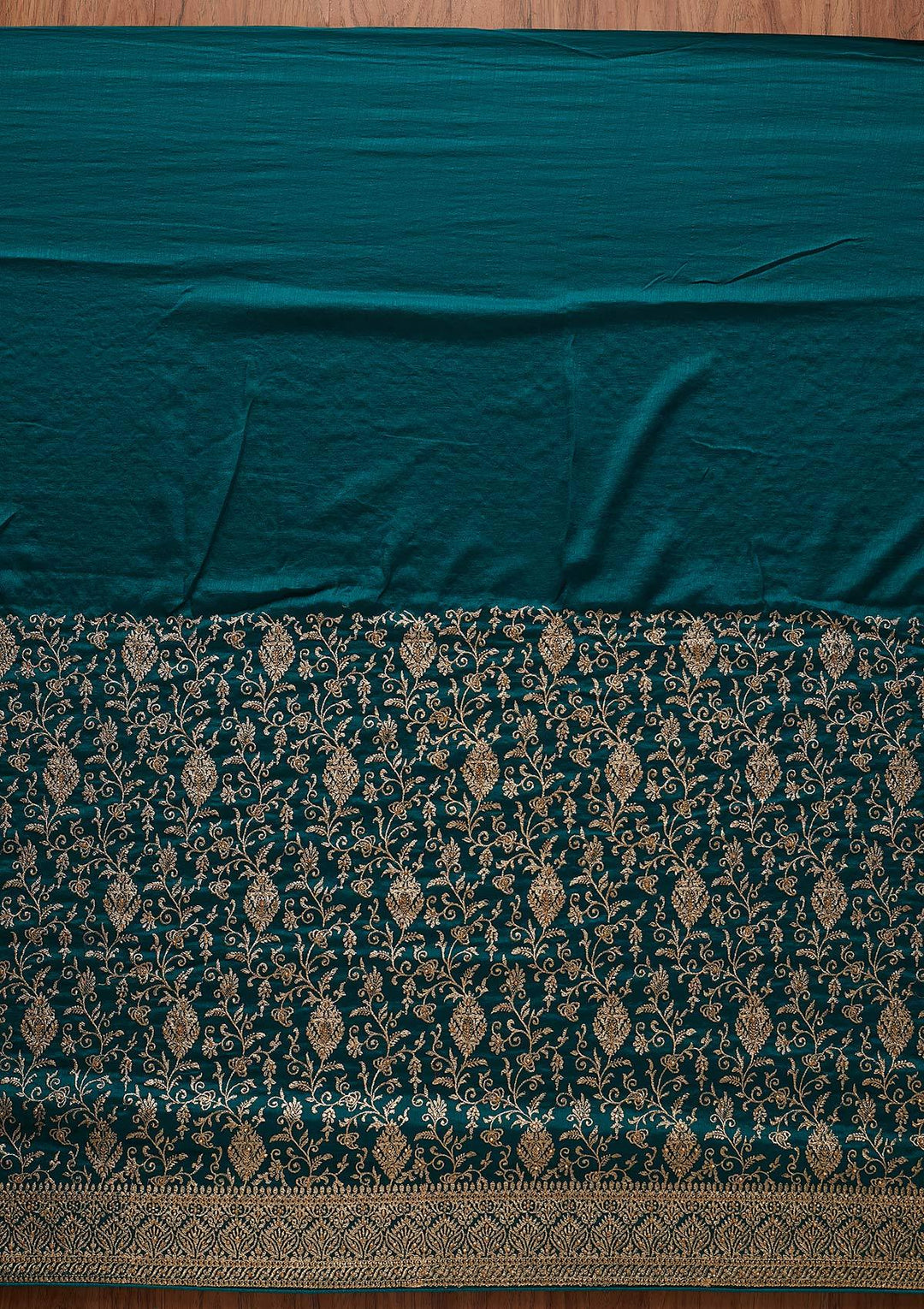 Rama Green Zariwork Art Silk Designer Saree - koskii