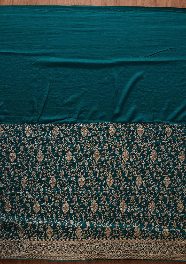 Rama Green Zariwork Art Silk Designer Saree - koskii