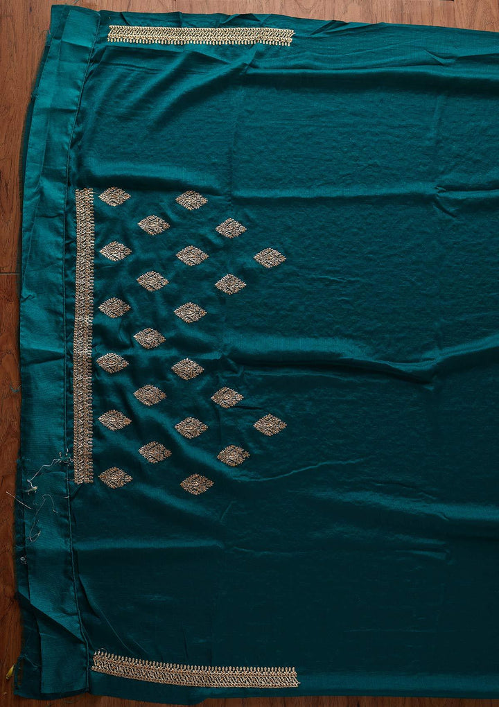 Rama Green Zariwork Art Silk Designer Saree - koskii