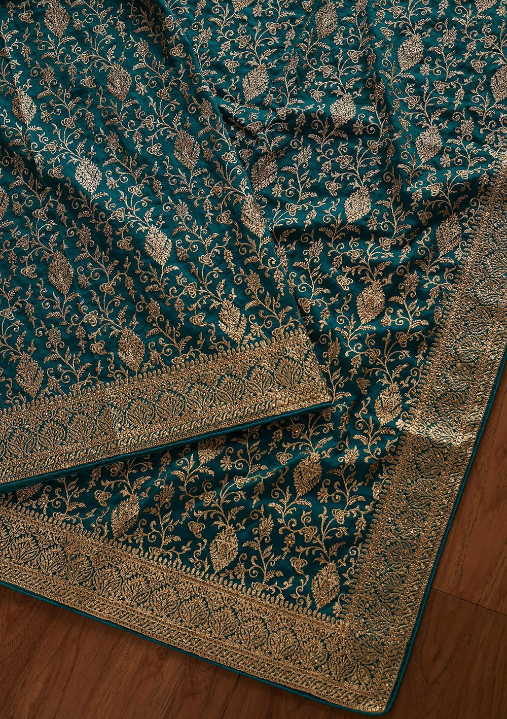 Rama Green Zariwork Art Silk Designer Saree - koskii