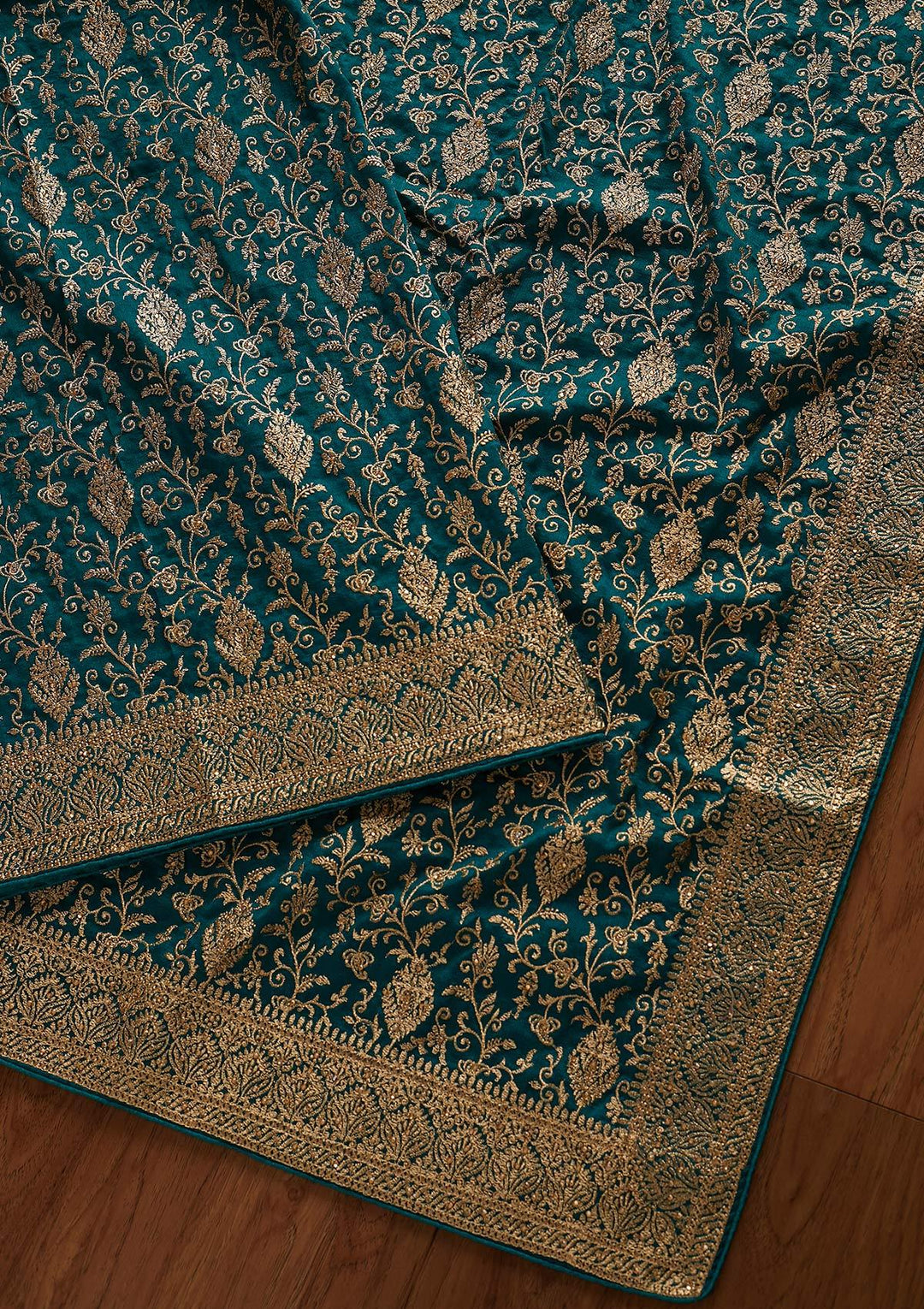 Rama Green Zariwork Art Silk Designer Saree - koskii