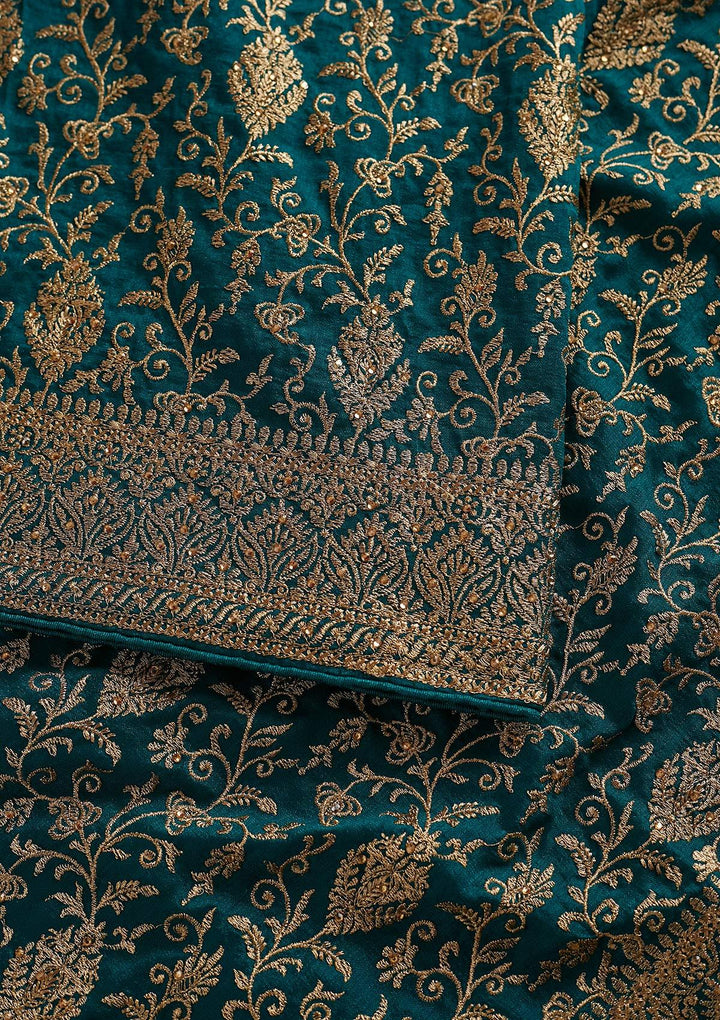Rama Green Zariwork Art Silk Designer Saree - koskii
