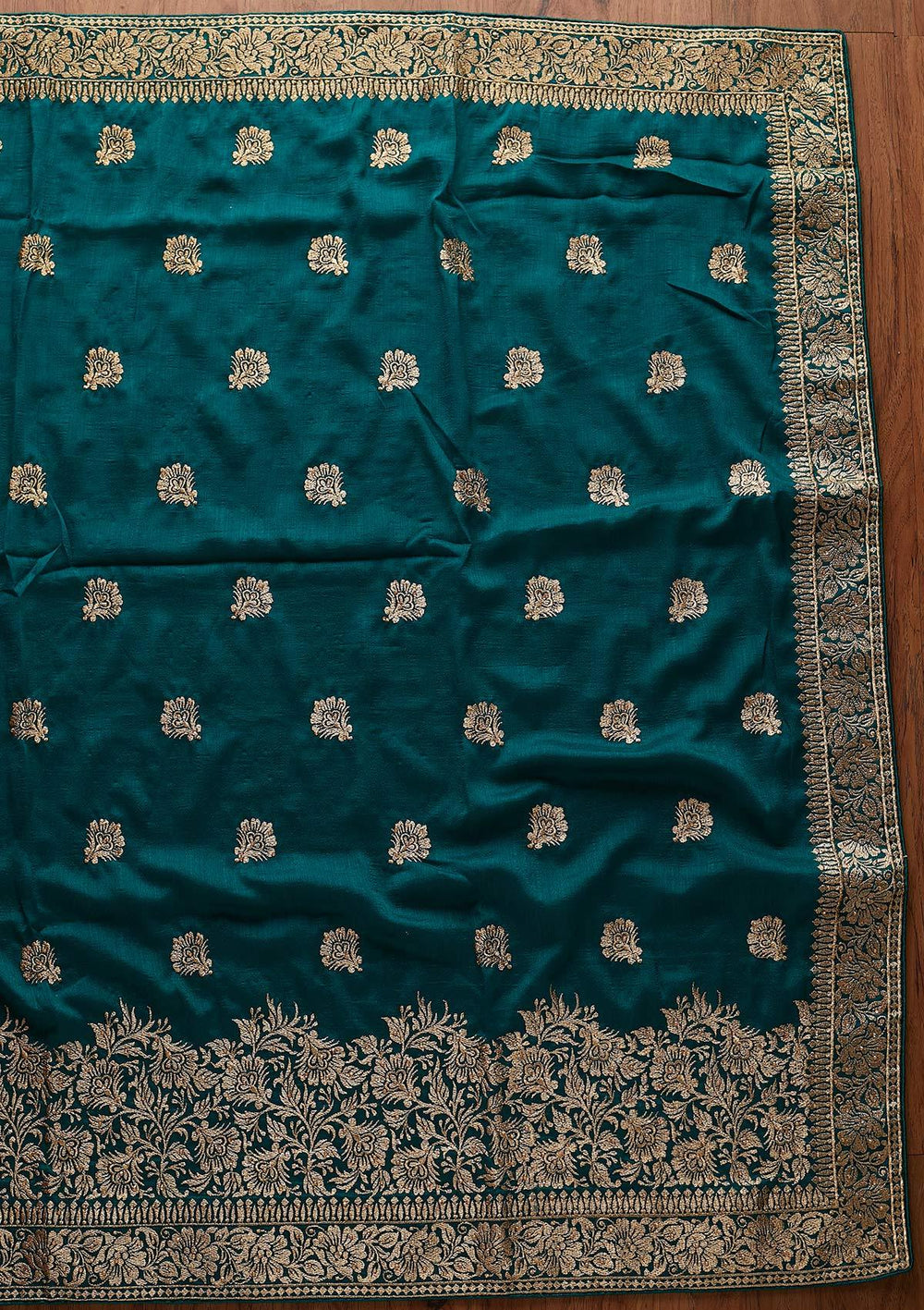 Rama Green Zariwork Art Silk Designer Saree - koskii