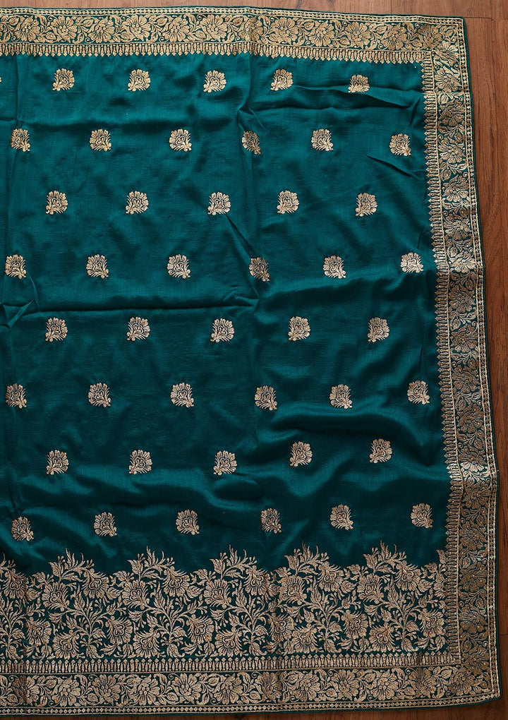 Rama Green Zariwork Art Silk Designer Saree - koskii