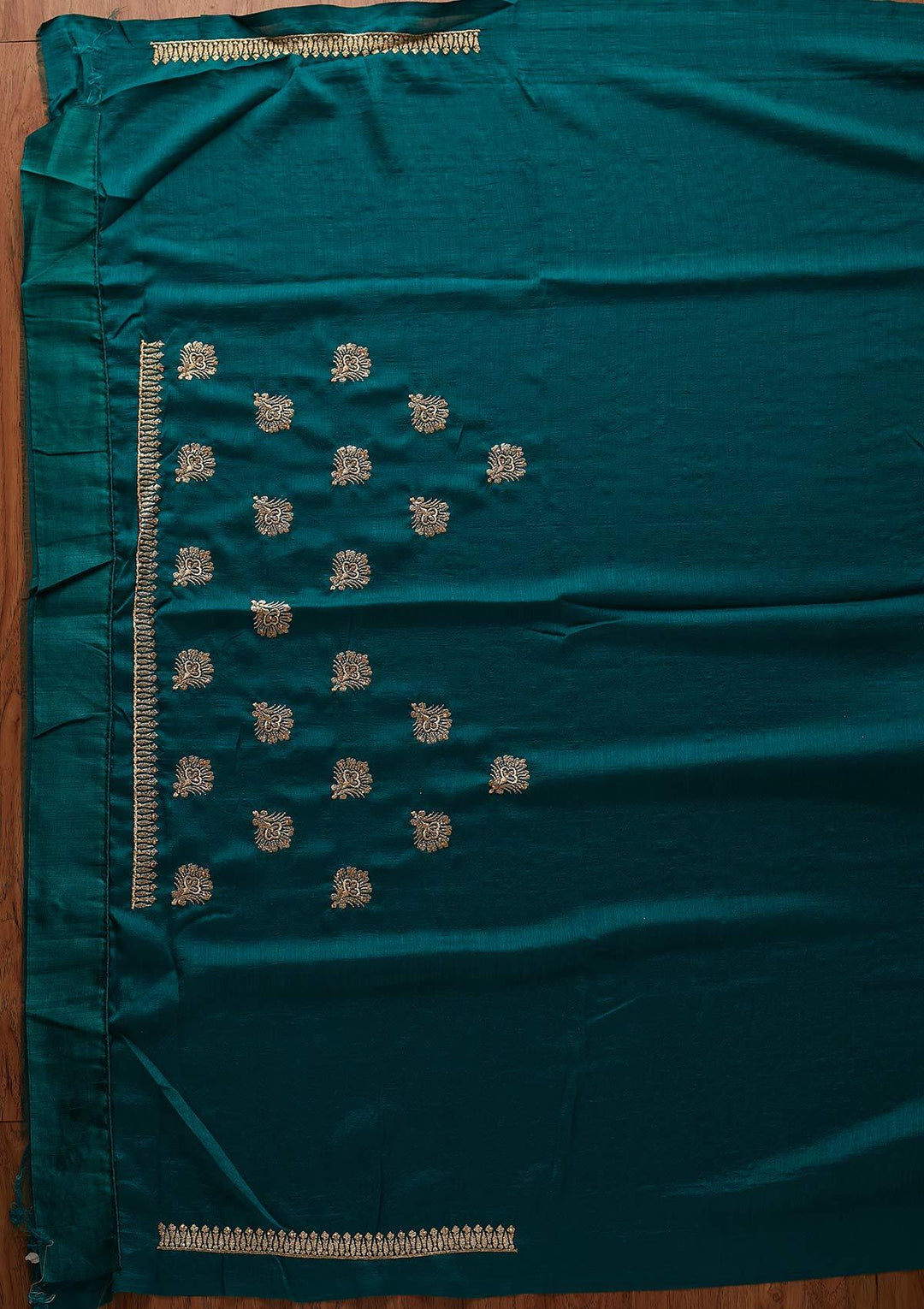 Rama Green Zariwork Art Silk Designer Saree - koskii