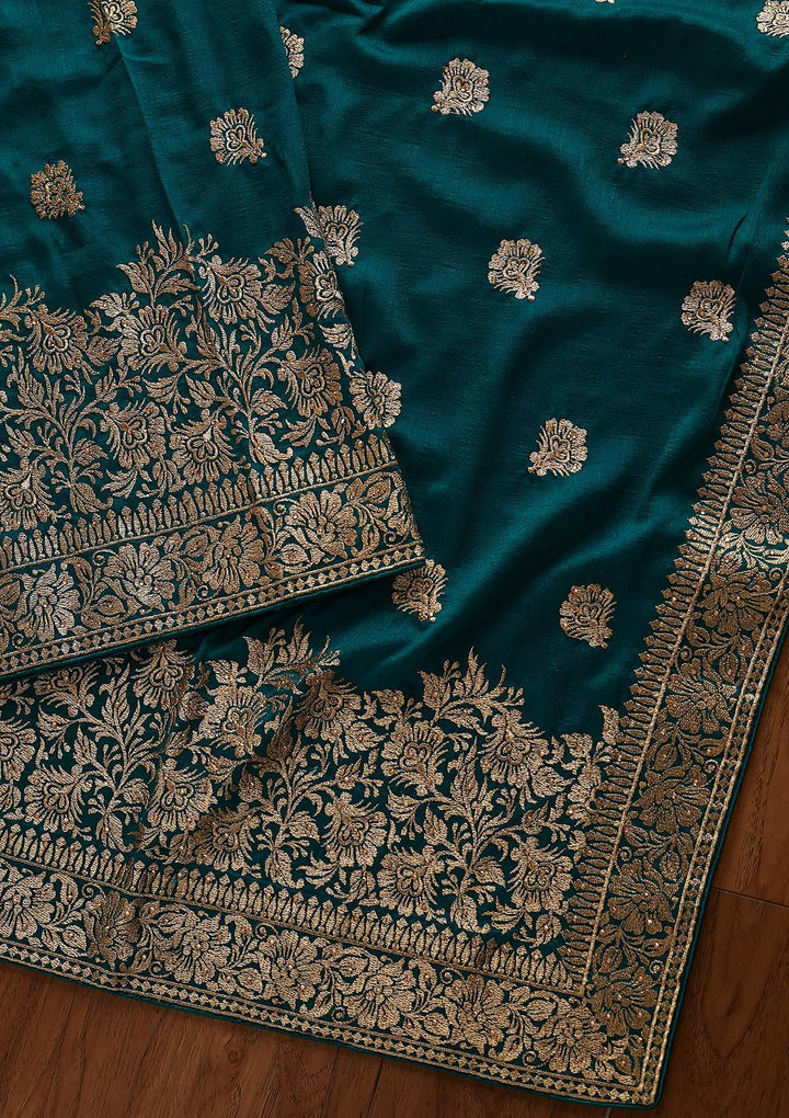 Rama Green Zariwork Art Silk Designer Saree - koskii