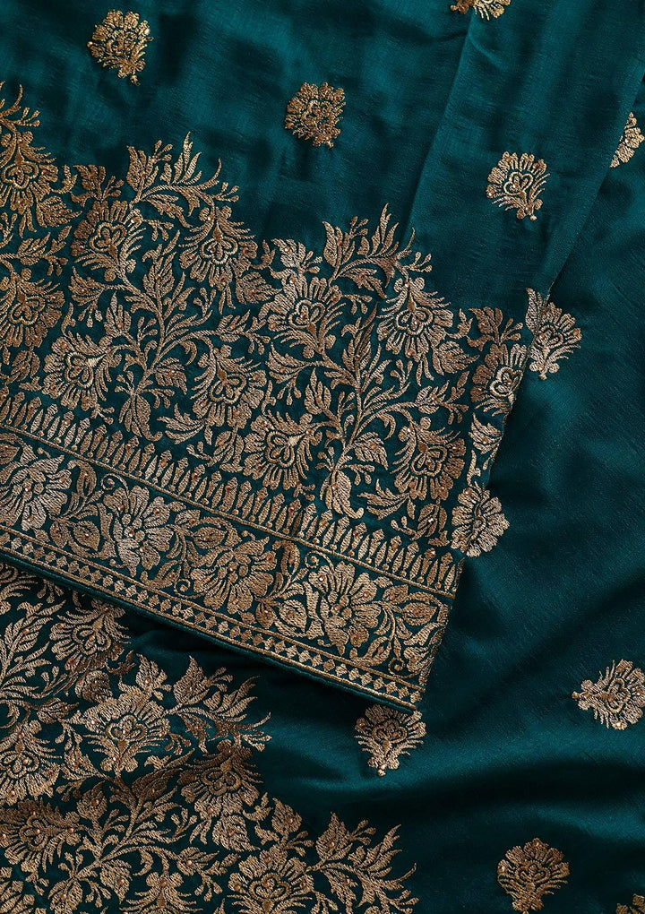 Rama Green Zariwork Art Silk Designer Saree - koskii