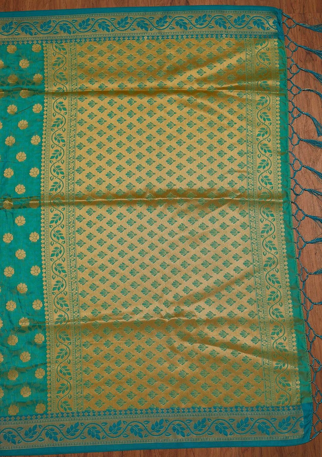 Rama Green Zariwork Art Silk Designer Saree - koskii