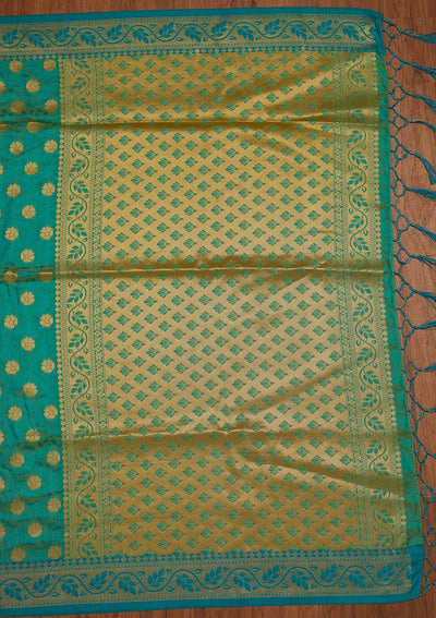 Rama Green Zariwork Art Silk Designer Saree - koskii