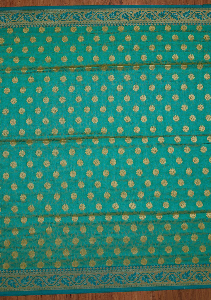 Rama Green Zariwork Art Silk Designer Saree - koskii