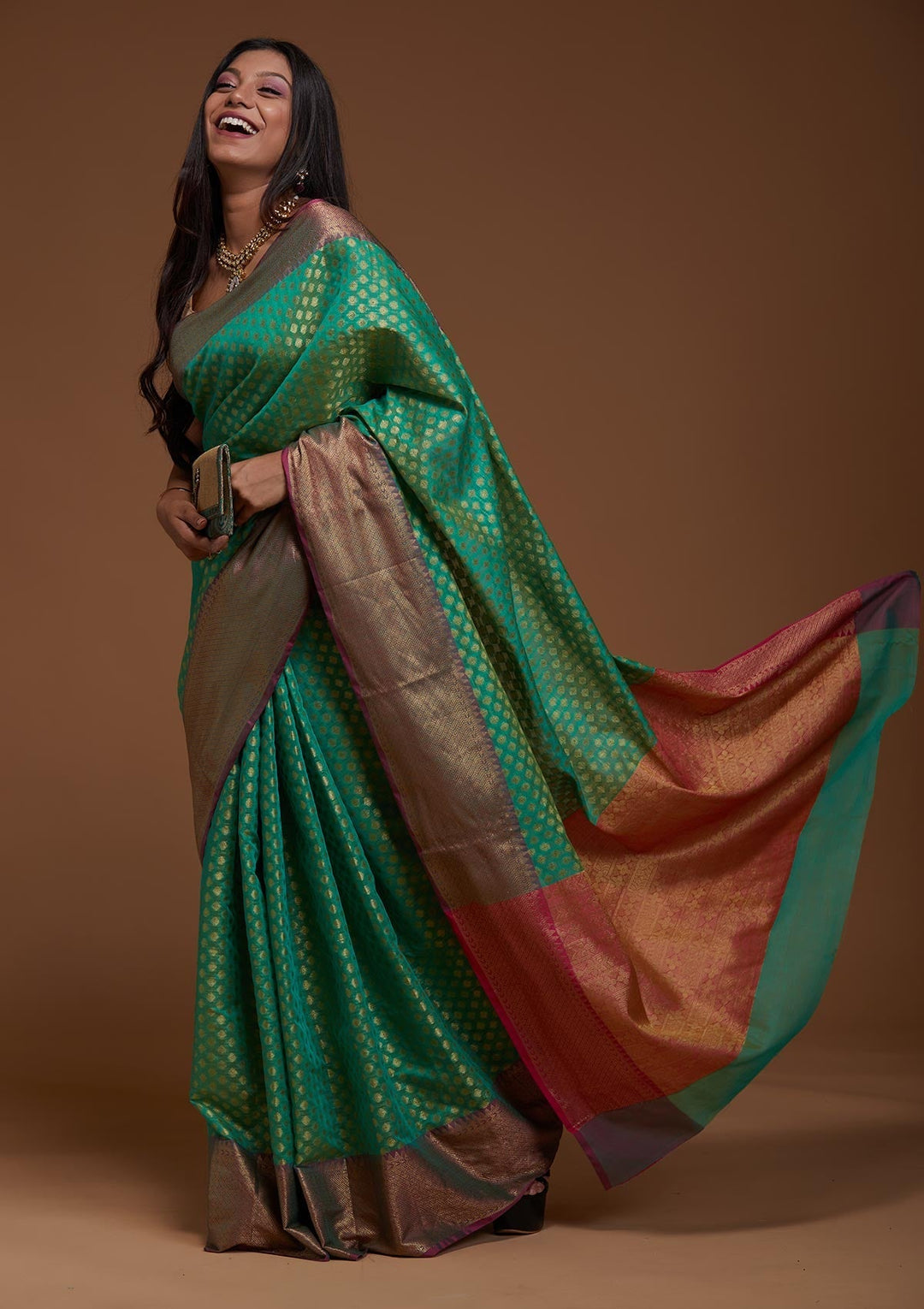 Rama Green Zariwork Art Silk Saree-Koskii