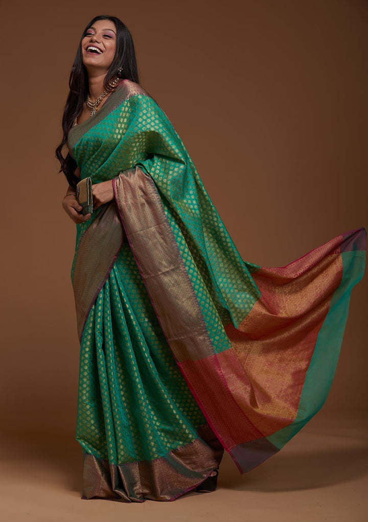 Rama Green Zariwork Art Silk Saree-Koskii