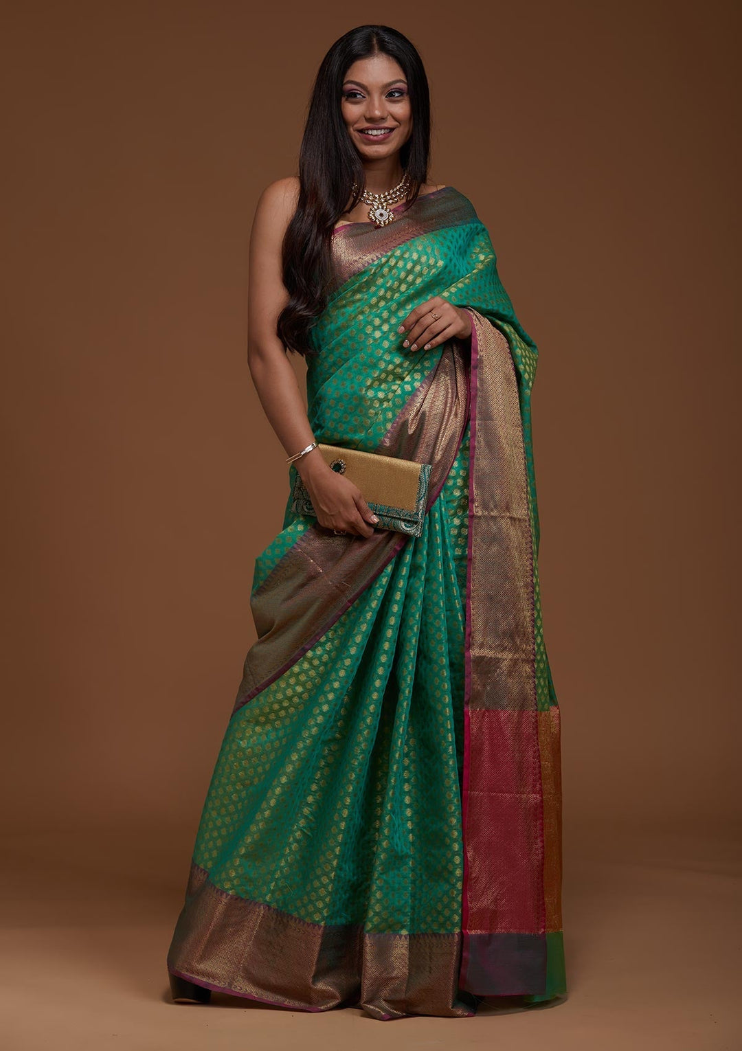 Rama Green Zariwork Art Silk Saree-Koskii