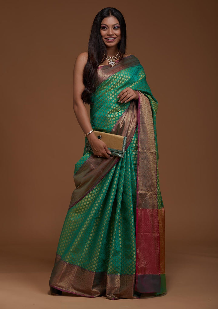 Rama Green Zariwork Art Silk Saree-Koskii